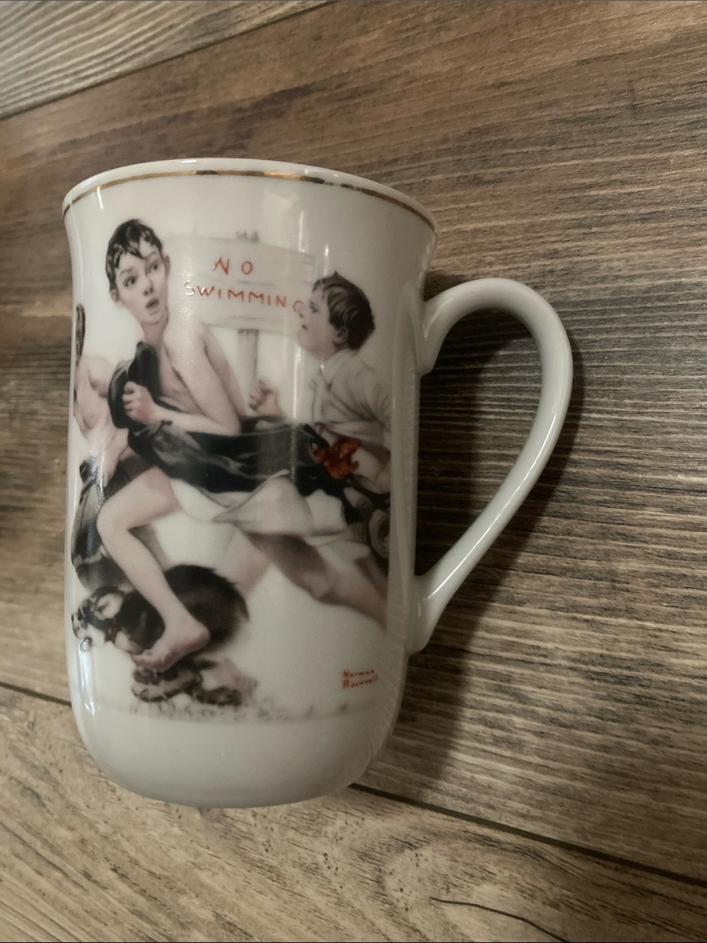 Norman Rockwell 1921 'No Swimming' Coffee Mug Tea Saturday Evening Post VTG